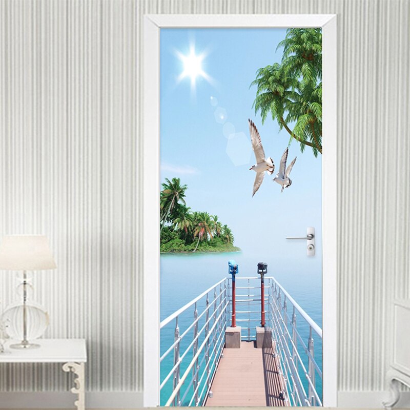 Vinilo Decorativo 3D Para Puertas - Estilo Marroquí Bonsái, Autoadhesivo, Impermeable, Tamaño 77x200 Cm | Fácil De Pegar, Sin Obras