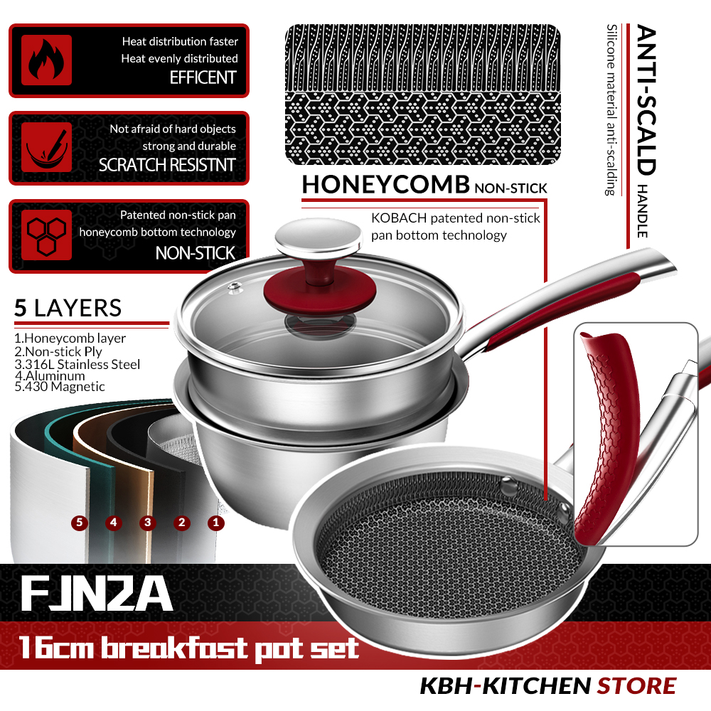 KOBACH kitchen cooking sets 16cm nonstick pan Saucepan stainless steel cooking pots kitchen utensils sets breakfast pots