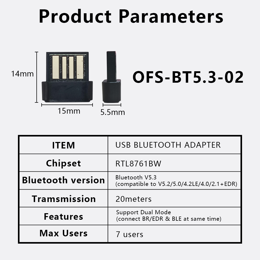 Bezpłatny sterownik Nano USB Bluetooth 5.3 Adapter bezprzewodowy Odbiornik BT do laptopa PC WIN7 8 10 11 Adapter Dongle Dodatek 7 urządzeń
