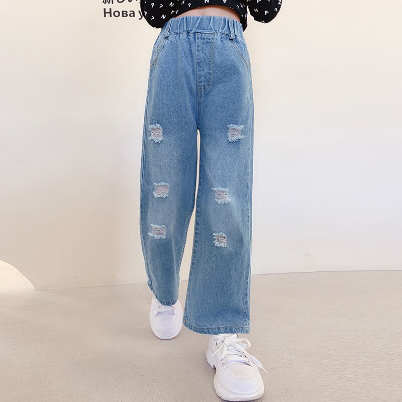 Jeans For Girls Spring Autumn Children Hold Broken Jean Pants Loose Casual Style Kids Denim Bottom Trousers Girls Clothing 4-14Y: 11