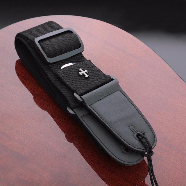 1 stk guitarrem med picklomme til elektrisk akustisk vintage cross personality guitarremme guitar bælte guitar tilbehør: Sort uden hak