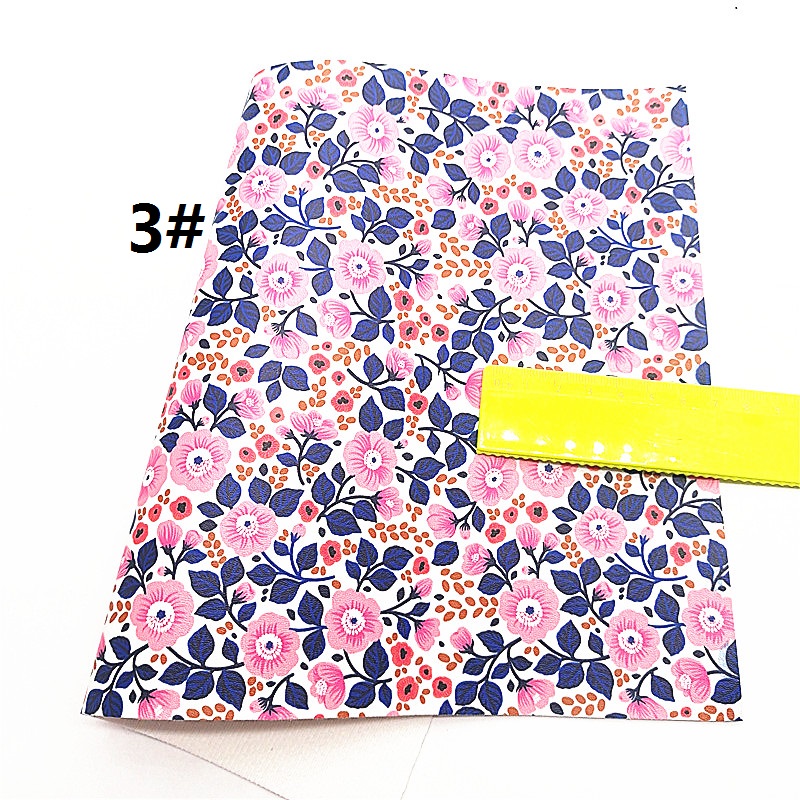 Spring Flowers Printed Synthetic Faux Leather Vinyl Fabric Sheets with Felt Backing For Craft DIY Bows 21X29CM R474B: 3-21X29CM