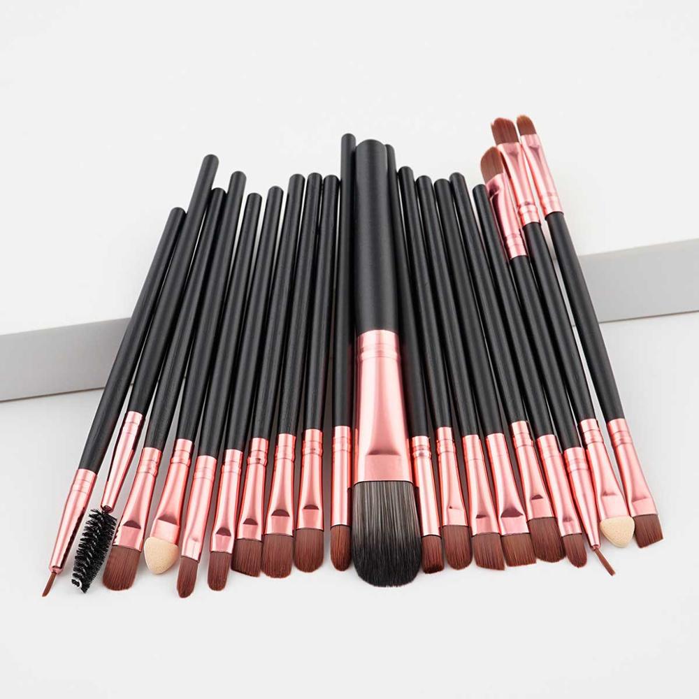 Conjunto de pincéis de maquiagem, kit de pincéis de maquiagem para base, pincéis de sombra, sobrancelha, suporte profissional de escova, 20 peças: Black