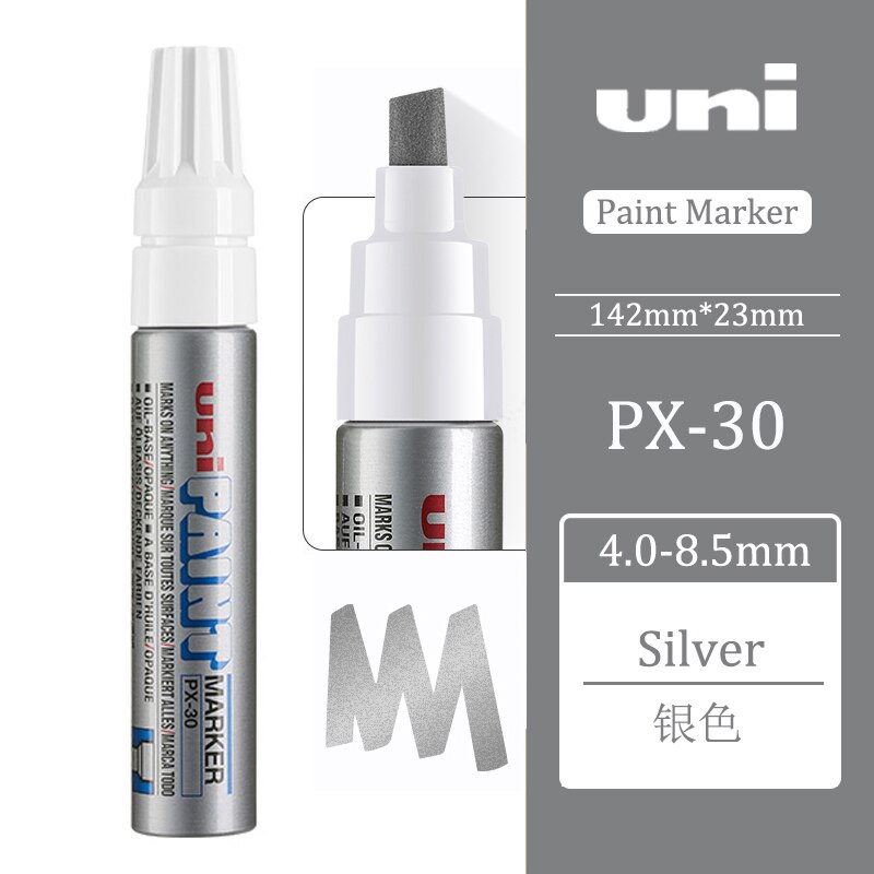 Uni PX-30-marcador de pintura permanente, 7 colores disponibles, 8,5mm, Pintura de coches, bolígrafo de firma de boda, 1 Uds.: Silver 1Pcs