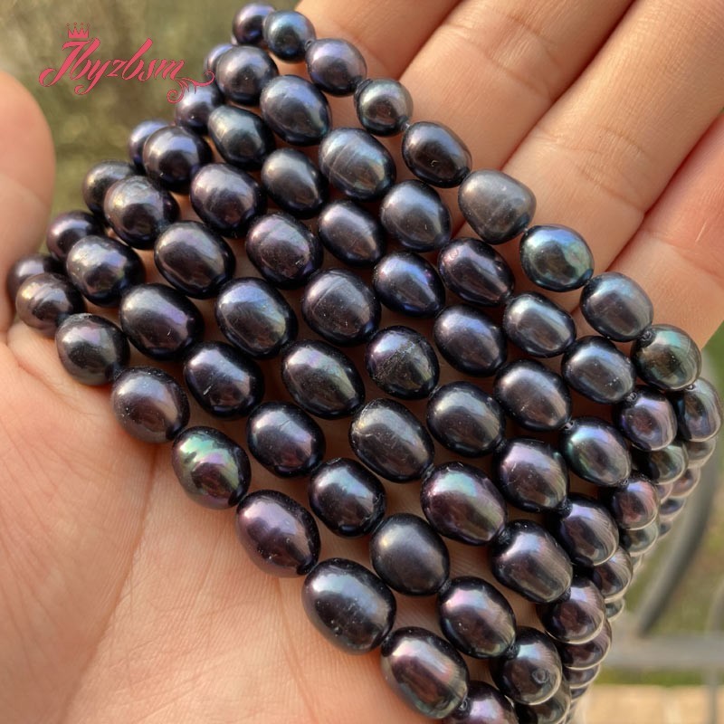 7-8mm 8-9mm oval preto de água doce pérola natural solta grânulos para diy colar pulseira brinco anel jóias fazendo costa 15&quot;