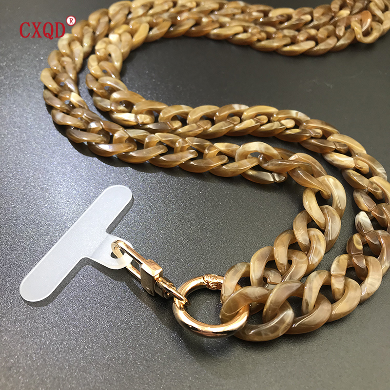 Cordón de teléfono antipérdida con biselado de 120cm, correa para el cuello, cadena acrílica portátil colorida para teléfono móvil, accesorios, al aire libre: Oro oscuro
