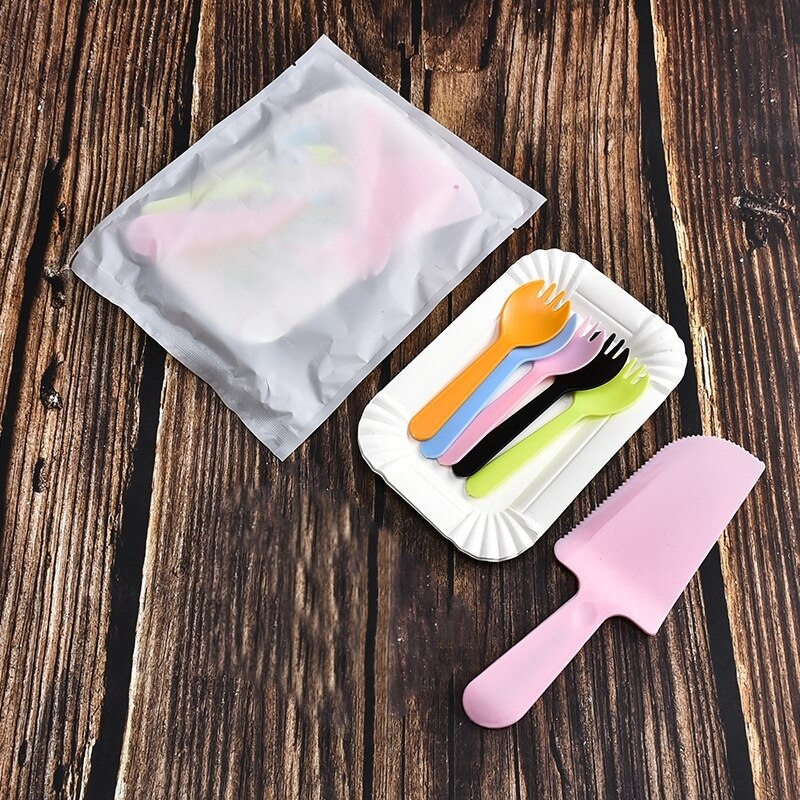 Wegwerp Food Grade Servies Set Kleur Matte Bestek Lade Bestek Bakken Verjaardagstaart Partij Mes Vork Plaat Keuken Supplie