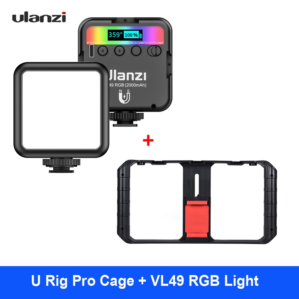 Ulanzi U-Rig Pro 3 Schoen Handheld Smartphone Video Rig Film Vlogging + Mic + VL49 Mini Licht + MT-08 Mini Statief Voor Iphone Samsung: U-Rig Pro VL49 RGB