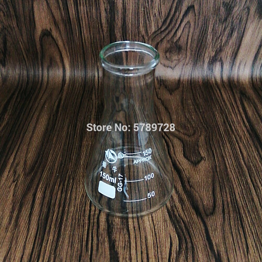 1 100/150/200ml química de laboratorio, matraz de Erlenmeyer de vidrio boca recta Triangular frasco con cuello ancho