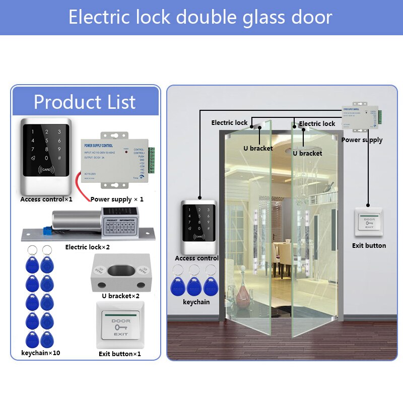 Outdoor RFID Access Control System IP68 Waterproof RFID Keypad Keyboard + Power Supply + Electronic Magnetic Lock Strike Locks