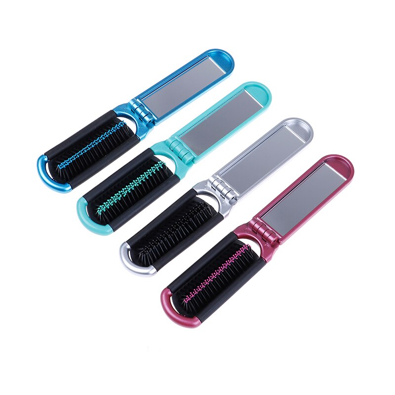 Brosse à cheveux pliante avec miroir poche compacte taille voyage voiture sac à main sac