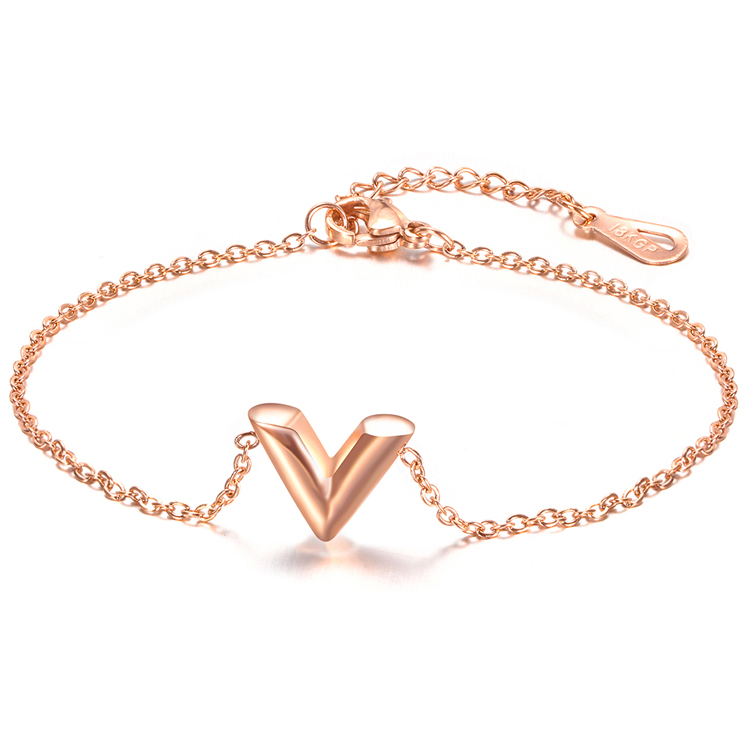 Joyería de , pulseras de acero inoxidable con letra V para mujer, brazalete con inicial ajustable, pulseras de cadena de de boda al por mayor: Rojo óxido