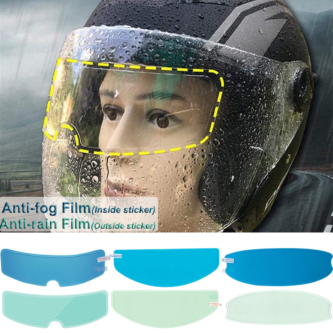 Film autocollant Anti-buée pour casque de moto, 24.5x8.5cm, autocollant intérieur et extérieur, revêtement Nano Durable