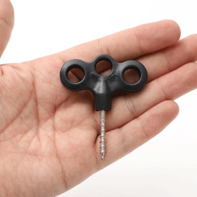 1pc hook nails outdoor camping deck light tent screw pegs three-eye outdoor deck nail rope fastener tent accessories: Black non-luminous