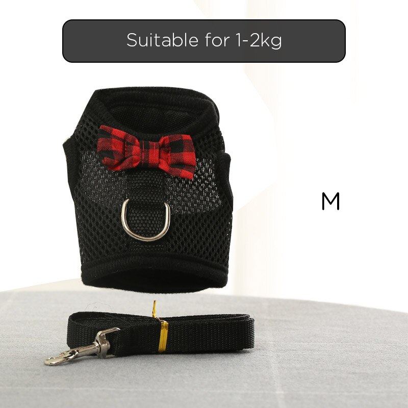 Konijnentuig met lijnset met engelenvleugels, nylon touwen, verstelbaar zacht mesh vest, harnas voor konijnen: M - zwart