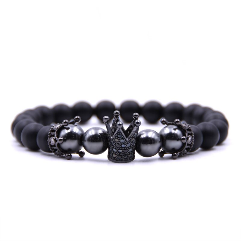 Micro-Ingelegd Cz Crown Bedelarmband Handgemaakte Stretch Mannen Koperen Kraal Vrouwelijke Armband Armband Sieraden: black