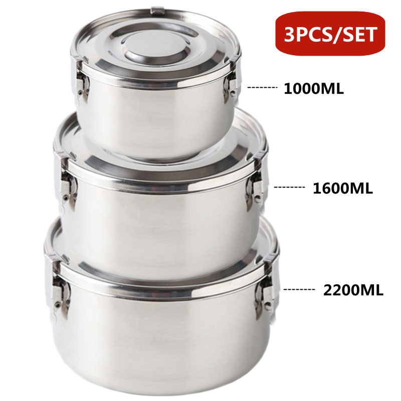 350-3000ML Microwave Lunch Box Food Grade 304 Stainless Steel Anti-leak Bento Box Strong Tightness Picnic Box For Fruits Snacks: Beige