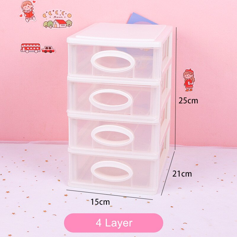 Yisuremia Transparent Desktop Organizer 2/3/4 Layers Plastic Makeups Pens Desk Storage Box School Stationery Holder: 4 layer