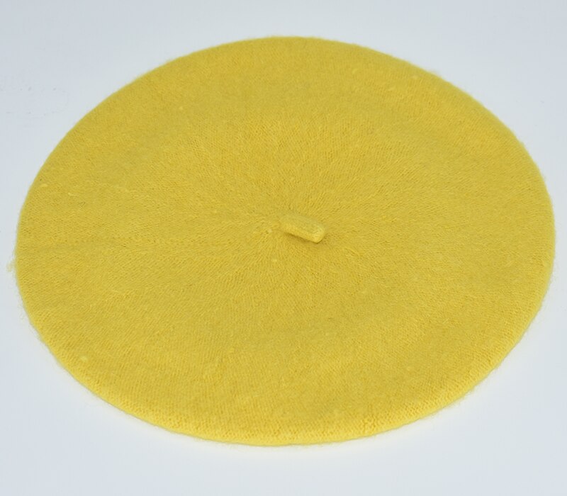 DOUBCHOW Women's Light Weight Artist French Style Beret Hats Teenage Girls Wool Blending Solid Color Pink Purple Baret Flat Hat: Yellow