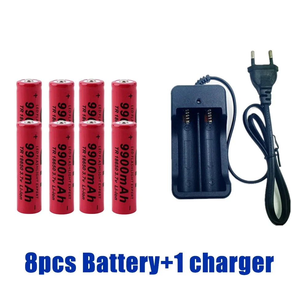 18650 battery 3.7V 9900mAh rechargeable Li-ion battery for Led flashlight Torch battery lithium battery charger: Blue