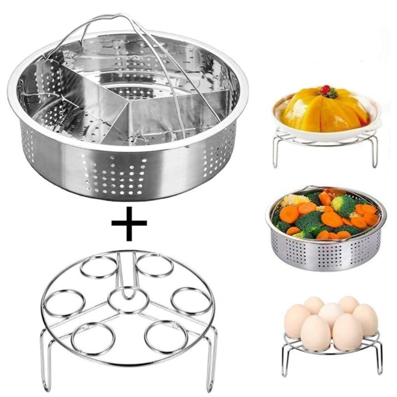 3Pcs/Set Pressure Cooker Accessories Stainless Steel Steam Basket with Egg Steamer Rack, Divider for Kitchen Cooking