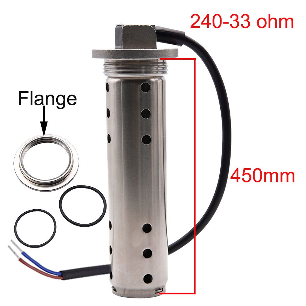 Spildevandsniveausensor med flange &amp; 52mm spildevandsniveaumåler til marinebåd bil spildevand sender rv vandtank niveau installation: 450mm-240 ohm