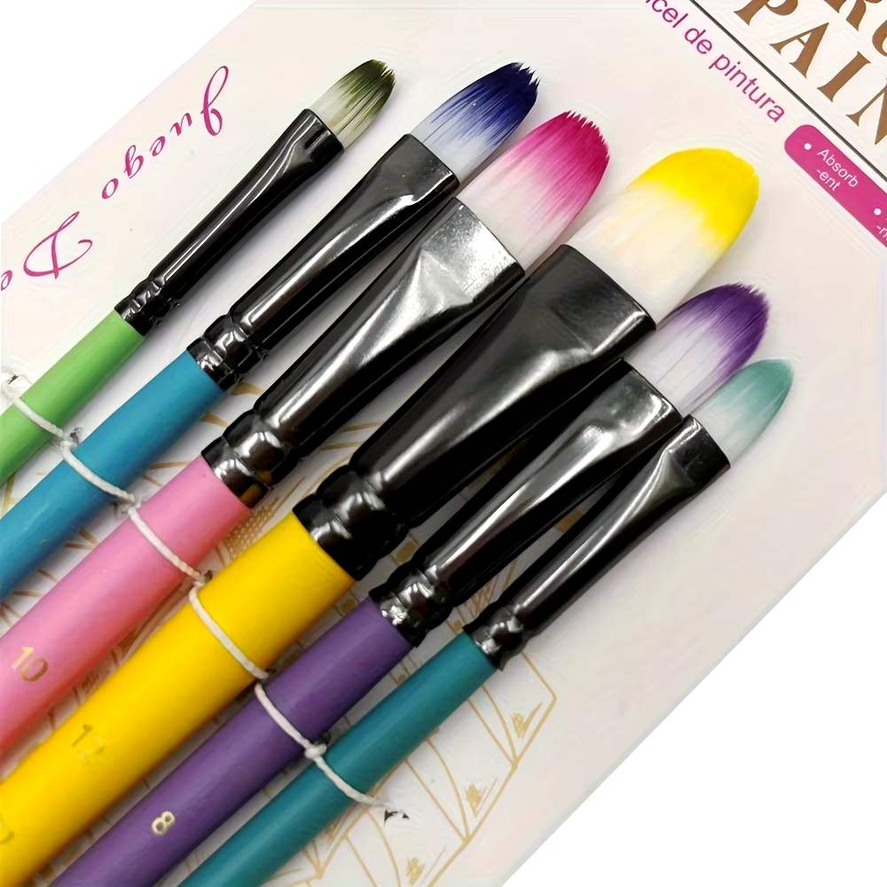 6-delige professionele kunstenaarspenselset - fijne punt, houten handvatten, nylon ronde puntige platte punten veelkleurige kwast: Bordeaux