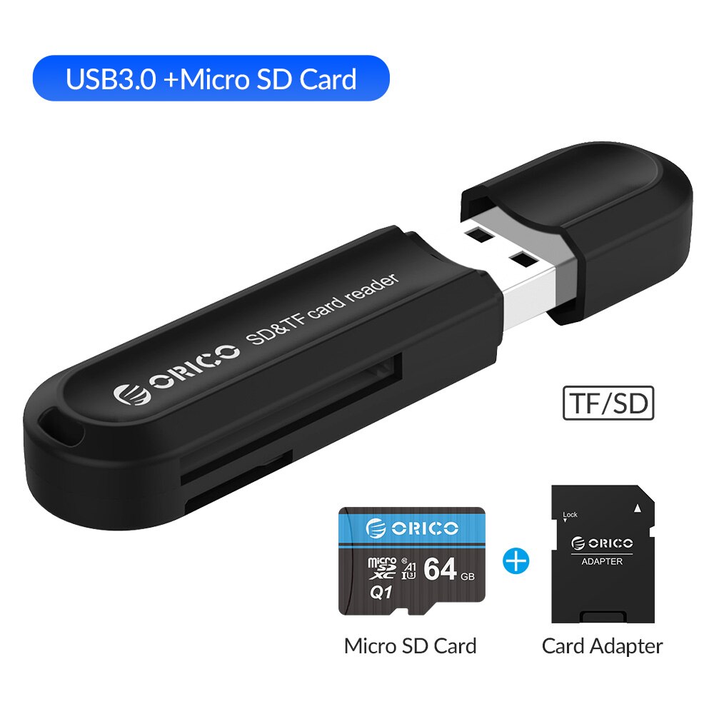 Orico kortlæser usb 3.0 2 in 1 sd/ micro sd tf otg smart memory type c kortlæser højhastighedsadapter til pc computer laptop: Crs 21- bk-msq 1-64gb