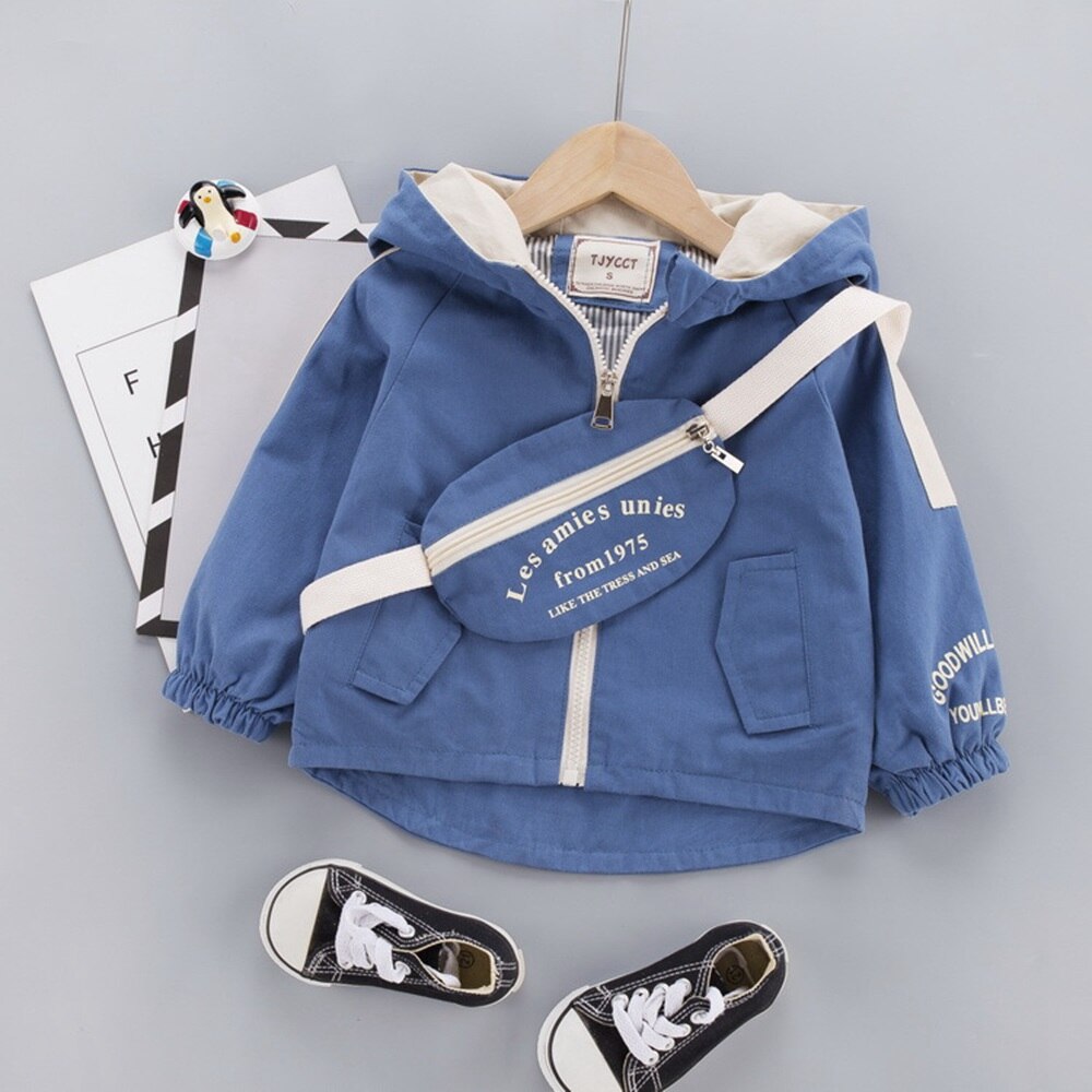 Herfst Toevallige Baby Jongens Jassen Jassen Lange Mouwen Rits Hooded Jassen Kinderen Kids Zuigelingen Uitloper Casacos Jas + Tas s11108