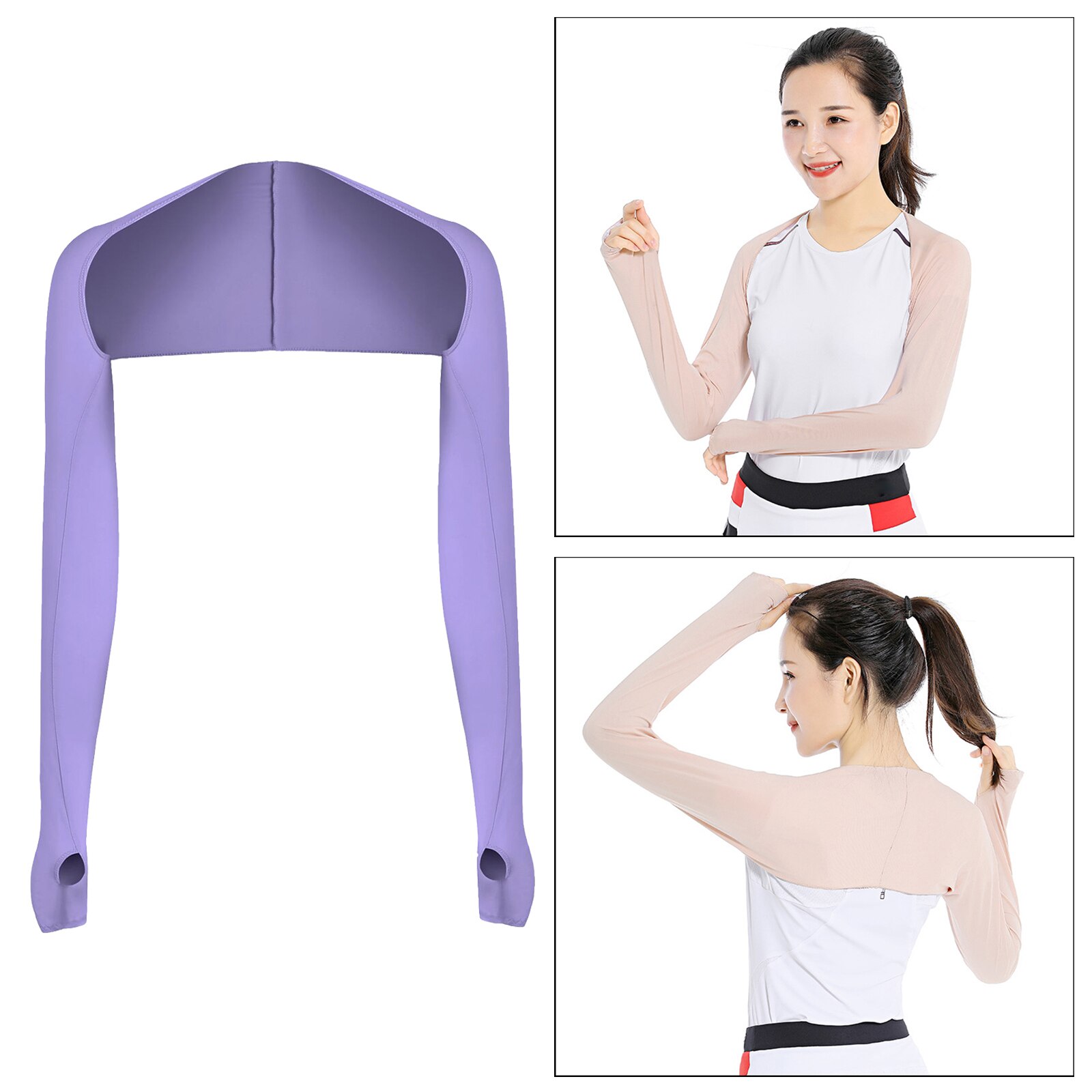 Cooling Shawl Arm Sleeves UV Protection Sun Protector with Finger Hole for Women Men Golfing Riding Outdoor Activities Accs: Light Purple