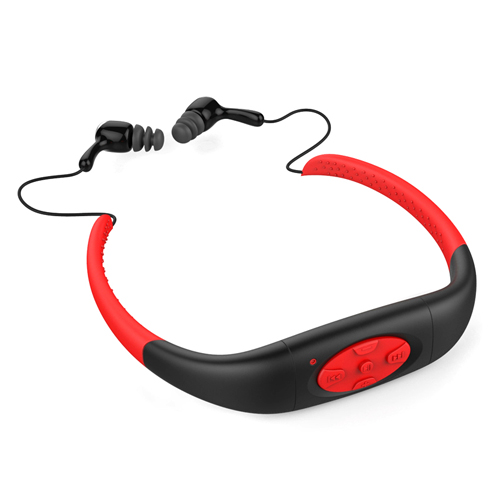 8 GB Lettore Musicale MP3 Impermeabile Subacquea Nuoto Immersioni Surf sport fascia da collo Auricolare stereo terme Surf subacqueo Handsfree FM Radio: Rosso