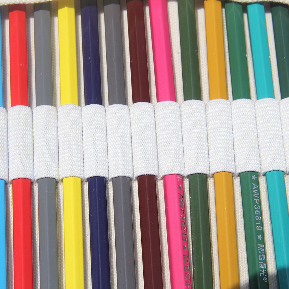 36/48 hål diy soild pennväska canvas pennfodral målning ritning stationär rulle påse smink pensel pennhållare förvaring etui