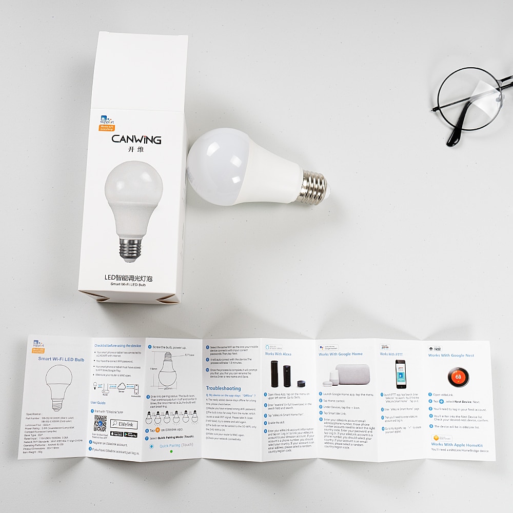Timethinker inteligente Luz de WiFi con LED Bombilla aplicación ewelink 5,5 W E27 lámparas LED cálido frío luz regulable Compatible con Alexa de Google