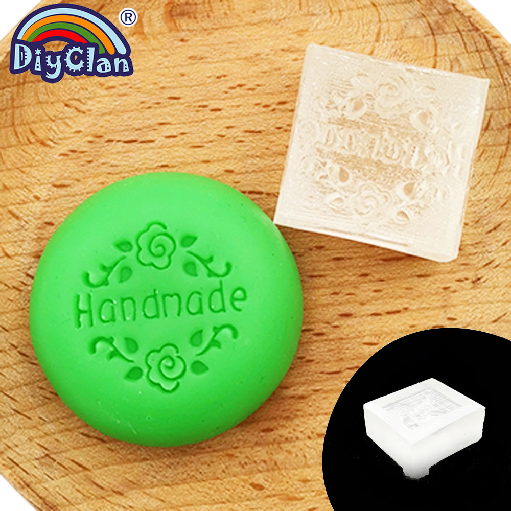 Handmade resin soap stamp mold mini diy "handmade" heart flower logo patterns organic soap chapter Acrylic chapters Z0085HM: No handle