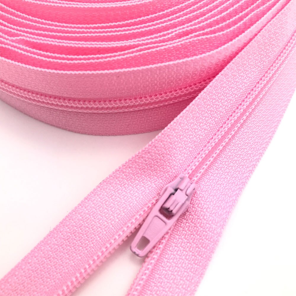 3# Zipper Pink Nylon Coil Zippers by Yard with Auto lock Zipper Pulls: 5 meters