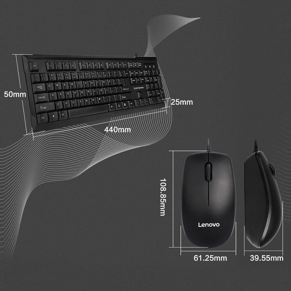 Lenovo MK618 Wired Keyboard Mouse Combo Ergonomic Desktop Full Size USB Mouse Keyboard Set with Number Pad 1000DPI Optical Mouse