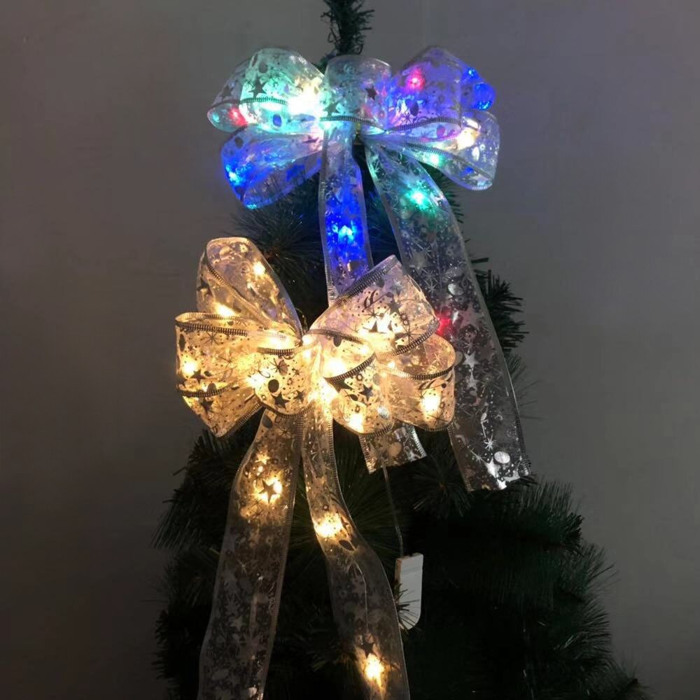 Christmas Decoration LED Light LED Christmas Tree Ornaments Ribbon Bows Xmas Party Decoration Christmas Tree Decoration Light