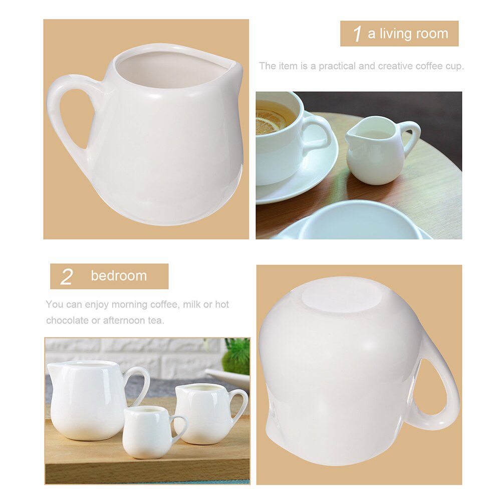 4Pcs Coffee Syrup Dispenser Ceramic Creamer Container Pot with Handle (White)