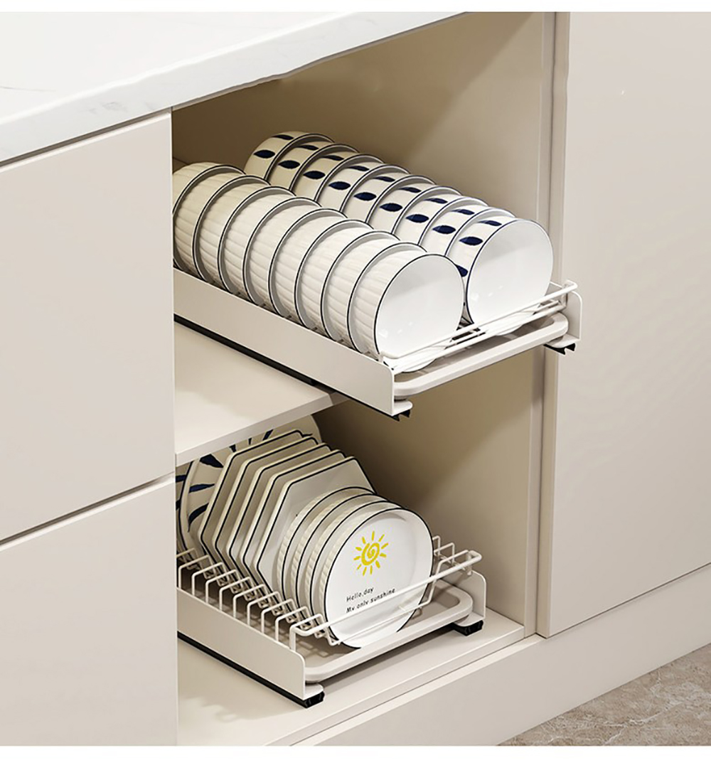 Uittrekbare kastorganizer-laden, uitschuifbaar schoteldroogrek voor keukenkasten, uittrekbare lade voor keukenorganizer