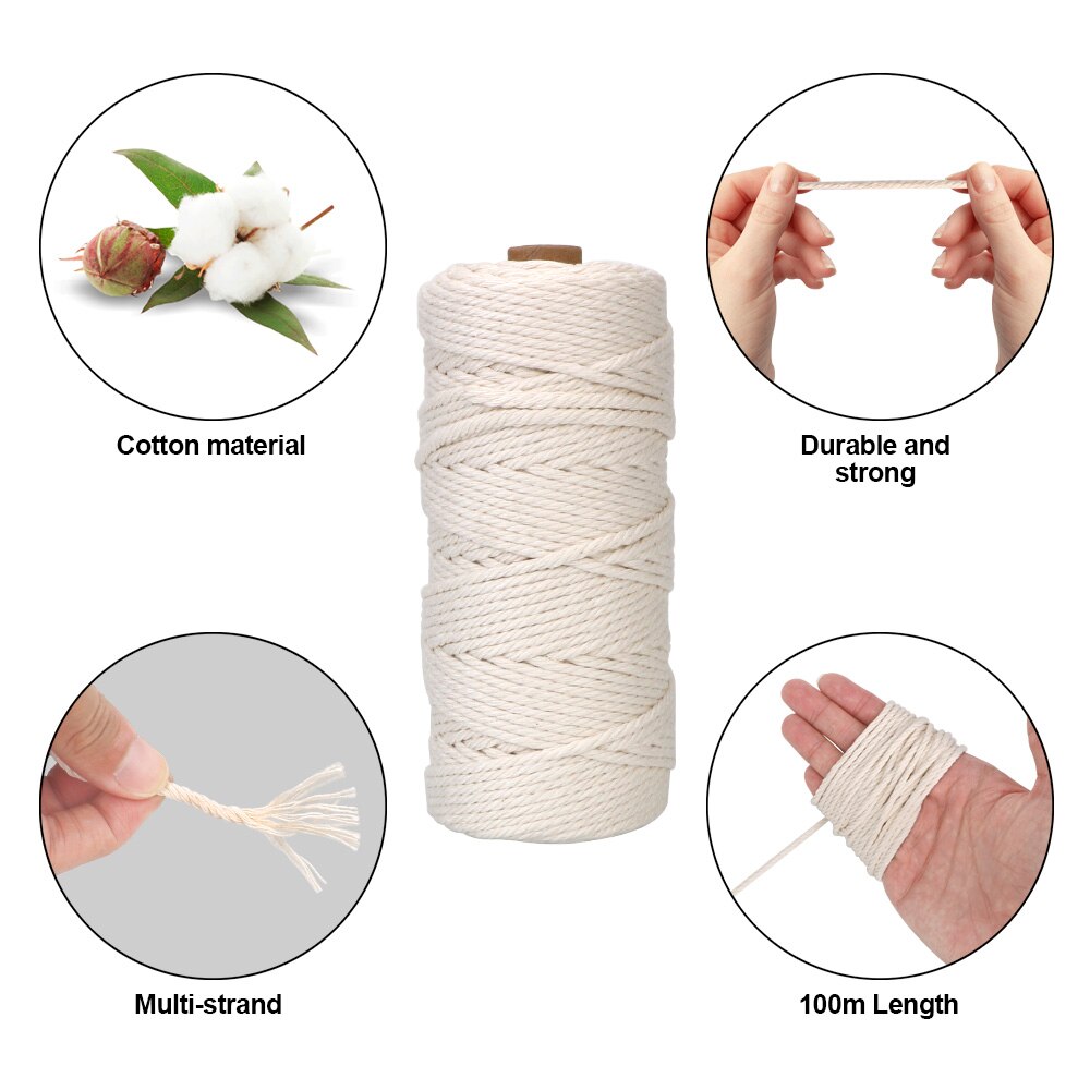 Braided Cord Wall Art Homewares Natural Cotton Rope with Wood Ring Wood Stick DIY Teether Macrame Kit Macrame Cord