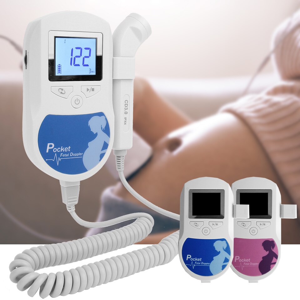 CONTEC Fetal Doppler 3MHz Probe Heart Beat Monitor Backlight LCD Blue Color + Free GeL