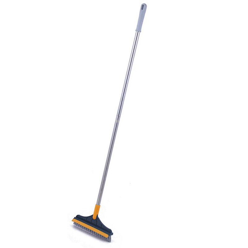 2 In 1 Floor Brush Scrub Brush With Adjustable Stainless Metal Long Handle Scrubber Detachable Stiff Bristles For Tile Cleaning: yellow-green