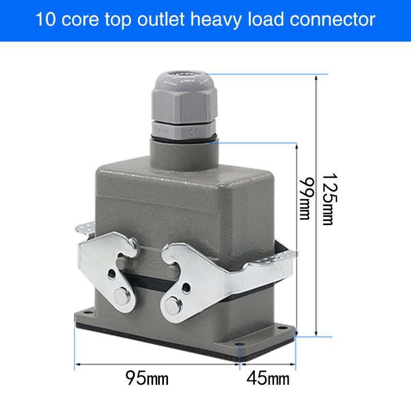 HDC-HE4 6 10 16 20 24 32 48 Core Pin 16A Rectangular Heavy Duty Connector Waterproof Aviation Plug Top And Side Line Connector: Brown