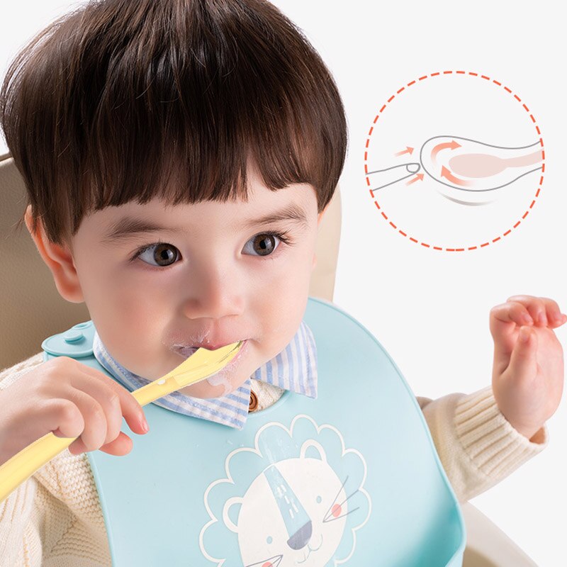 Juego de vajilla de silicona para niños gemelos, cucharas de alimentación con caja portátil, herramientas de alimentación, 2 piezas
