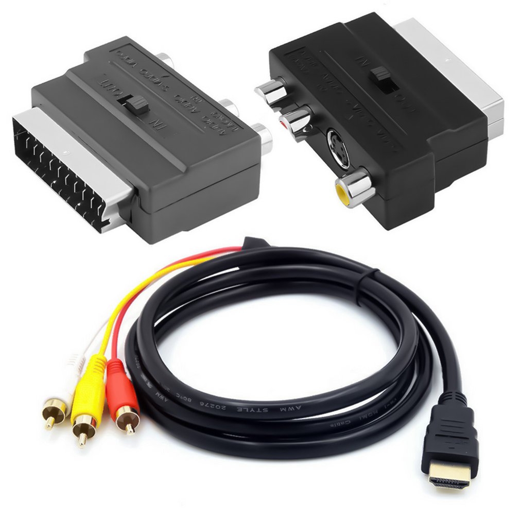 1.5M HDMI-compatible To 3Rca Scart Two-In-One Adapter Cable Male S-Video To 3 Rca Av Audio Cable 3 Rca Adapter: Default Title