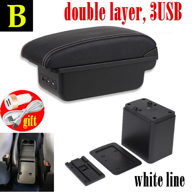 Accoudoir de voiture pour citroën Berlingo, pièces de remise à niveau, pour Peugeot Partner tepee boîte de rangement, accessoires de voiture recharge avec USB: B Black white line