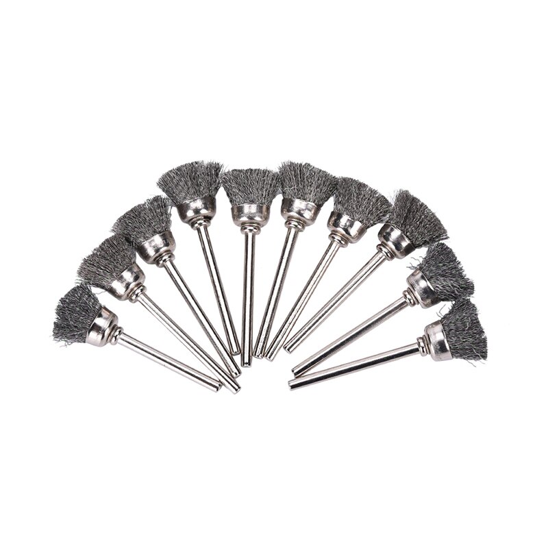 10 stuks roestvrijstalen draadbeker miniborstels, geschikt voor dremel-rotatiegereedschap accessoire 13mm