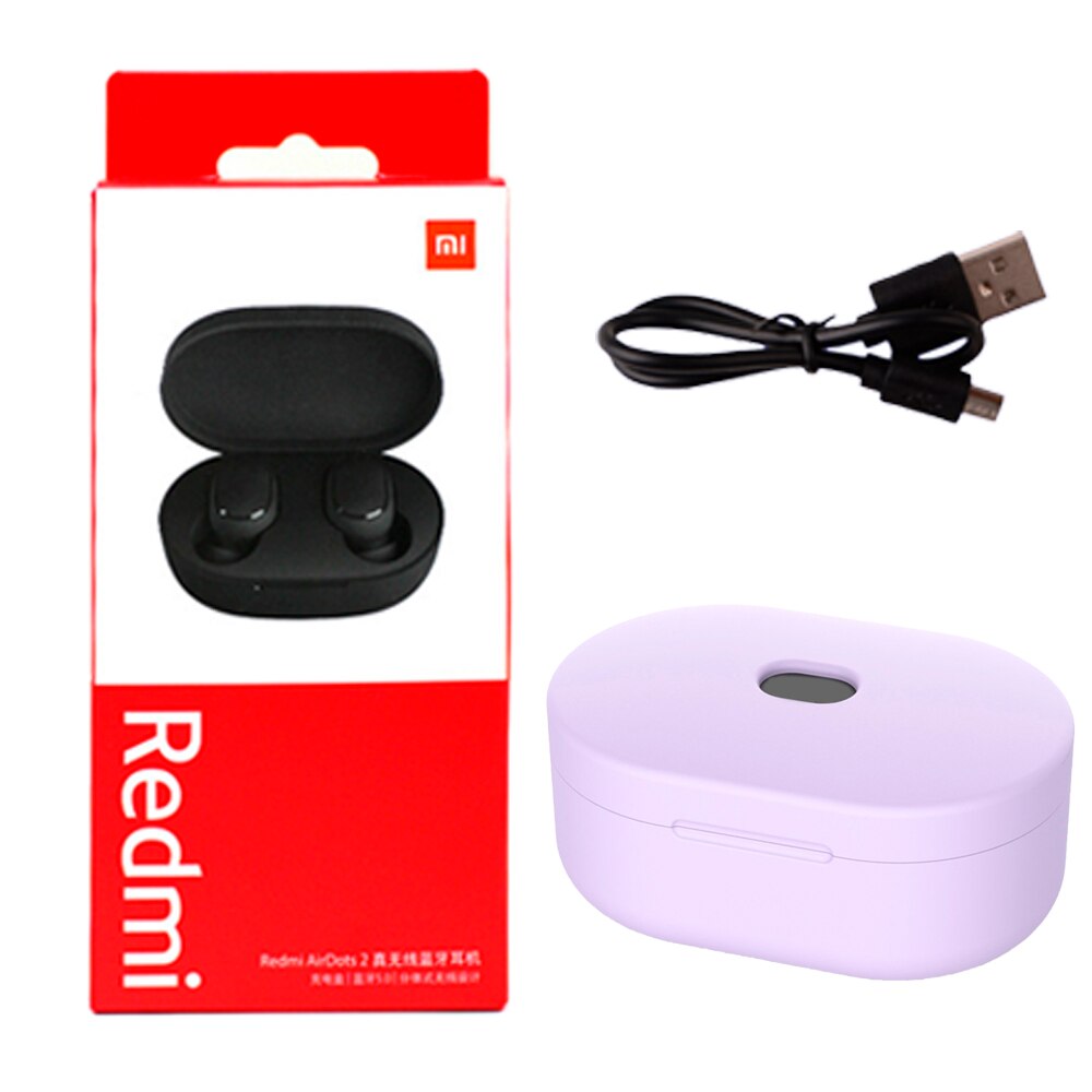 Xiaomi Redmi Airdots 2 auriculares estéreo bass con micrófono manos libres auriculares AI Control TWS Bluetooth 5,0: ADD purple case