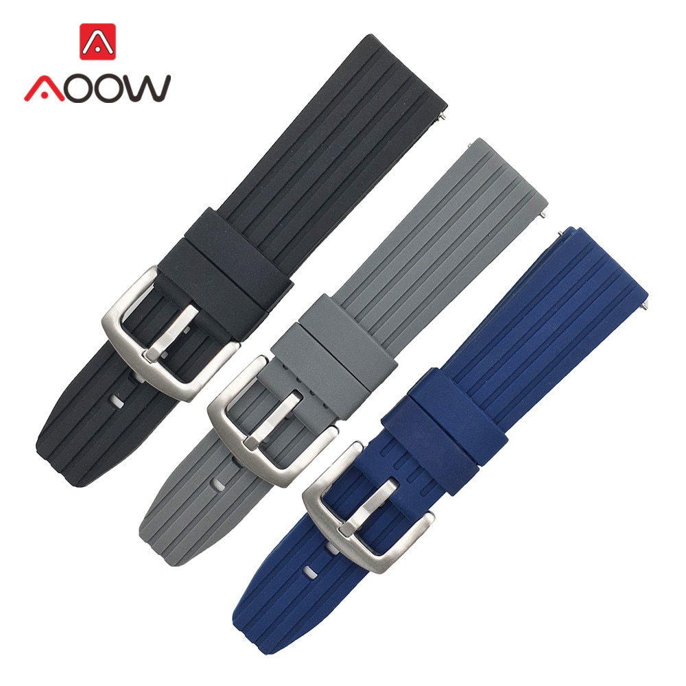 Pulseira de relógio de silicone de 20mm 22mm 24mm, pulseira para samsung galaxy watch 42mm 46mm à prova d' água, liberação rápida pulseira bracelete preto azul