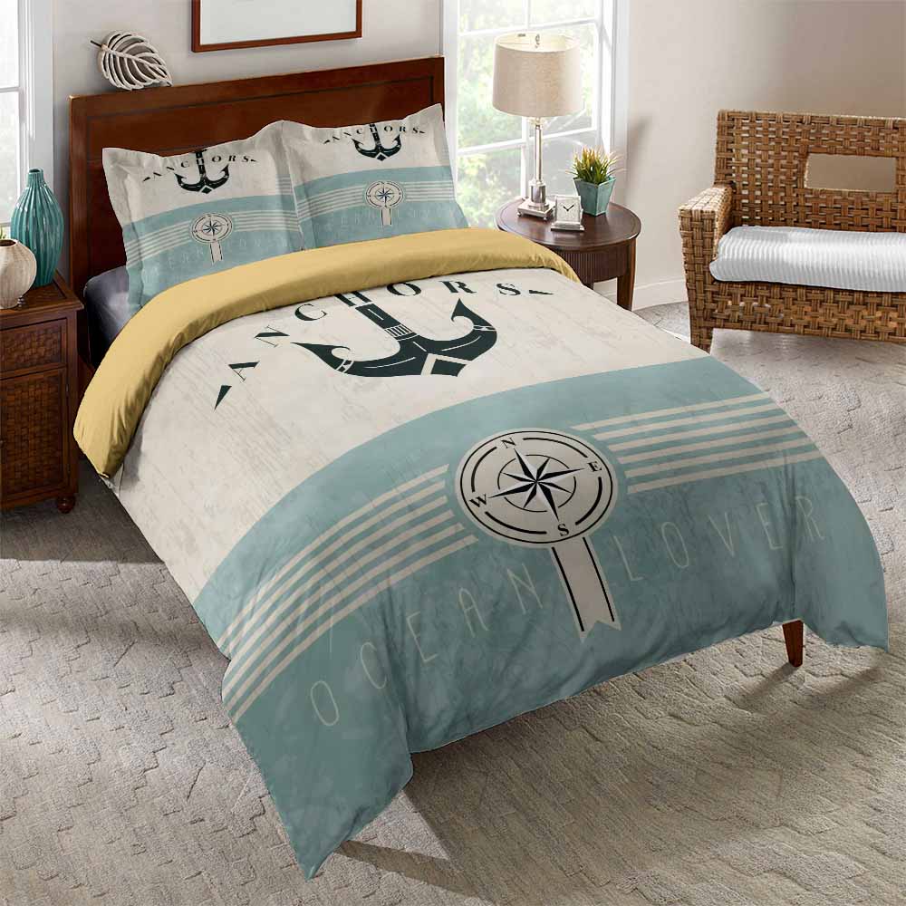 Blue Anchor Bedding Set Compass Duvet Cover Sets Comforter Bed Linen Ocean Lover Twin Queen King Single Size